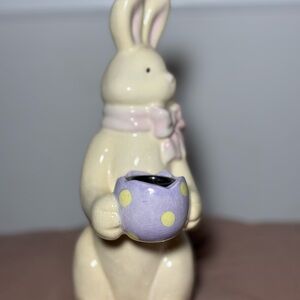 Vintage Cream Bunny Figurine with Purple Polka Dot Cup Avon Products 1990's